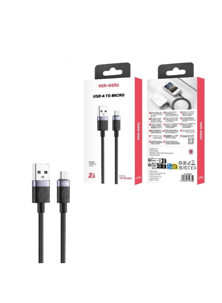 فين ديونز كابل شحن ونقل بيانات سريع USB-A إلى Micro USB بقوة 2 أمبير، كابل متين للهواتف الذكية وبنوك الطاقة - 1 متر - Image 1